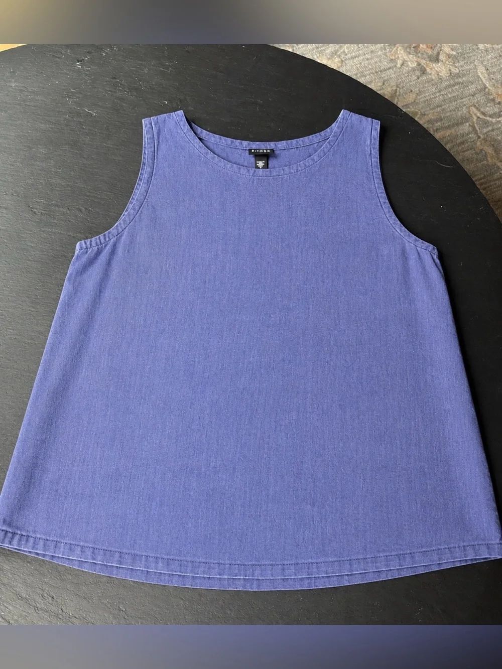 Eileen Fisher Organic Irish Linen tank top sleeveless  blue Size side slits Med